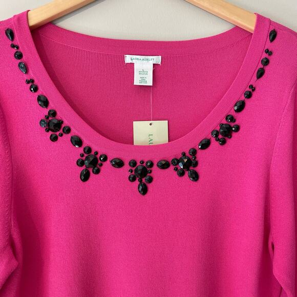 Laura Ashley 3/4 Sleeve Shirt Pink Gemstones Size Large NWT - Picture 2 of 11